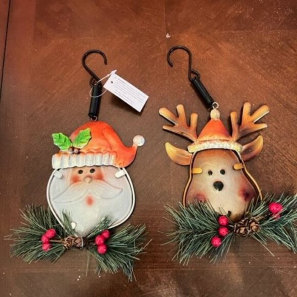 sunset vista desings bouncy Christmas ornametns set of 2 santa and reeindeer met